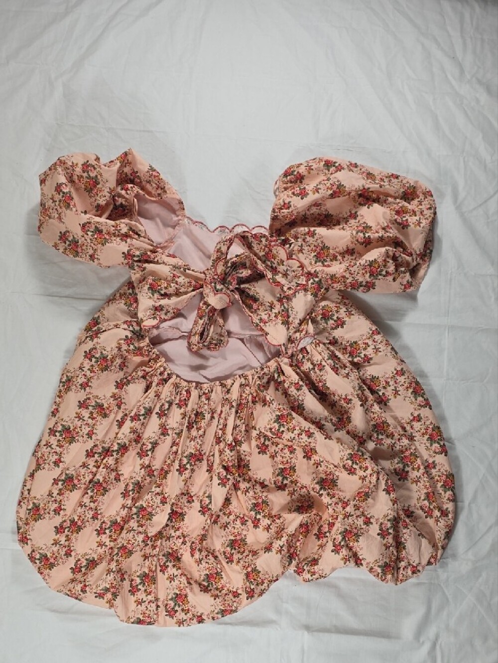 Peach Love California Pink Floral Puff-Sleeve Tea Dress - Picture 2 of 5